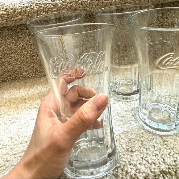 4 vintage Libbey Clear 16oz Embossed Coca Cola Heavy Tapered Flare Soda glasses - Picture 4 of 5